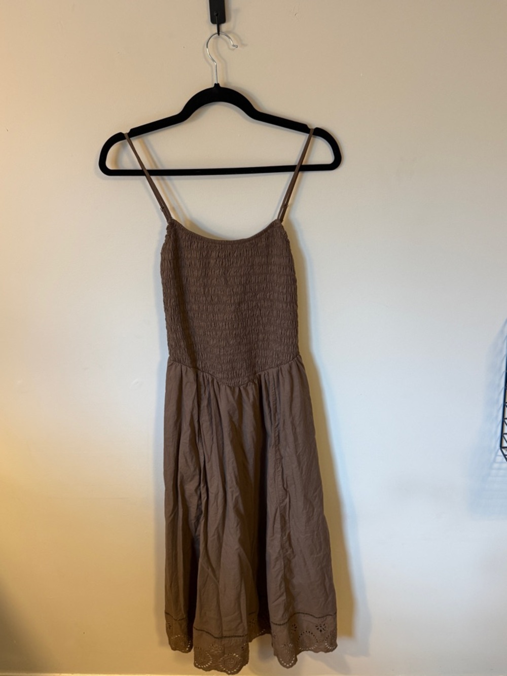 American Eagle Outfitters Taupe Smocked Midi Dress